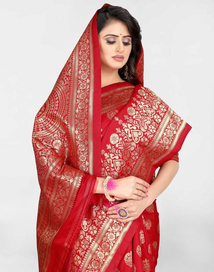 Red Jacquard Banarasi Silk Saree