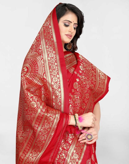 Red Jacquard Banarasi Silk Saree