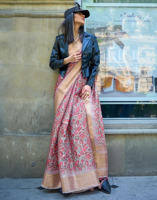 Multicoloured Printed Organza Saree