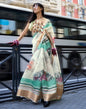 Cream Printed Organza Saree