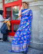 Royal Blue Printed Organza Saree