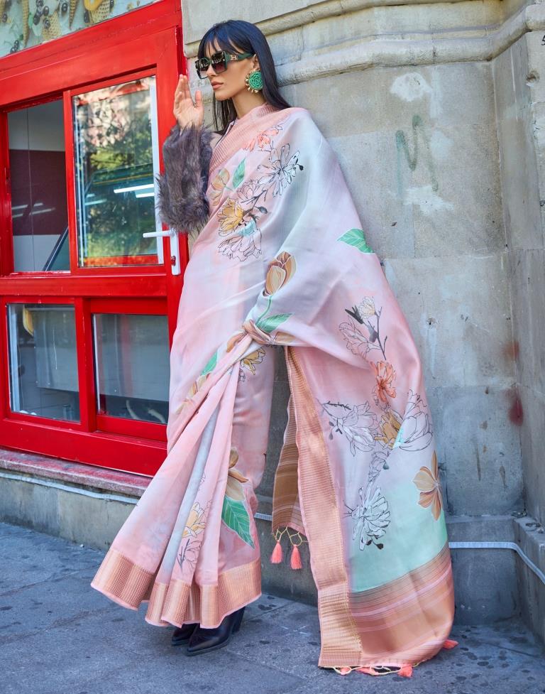 Multicoloured Printed Organza Saree