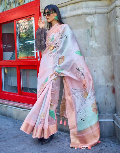 Multicoloured Printed Organza Saree