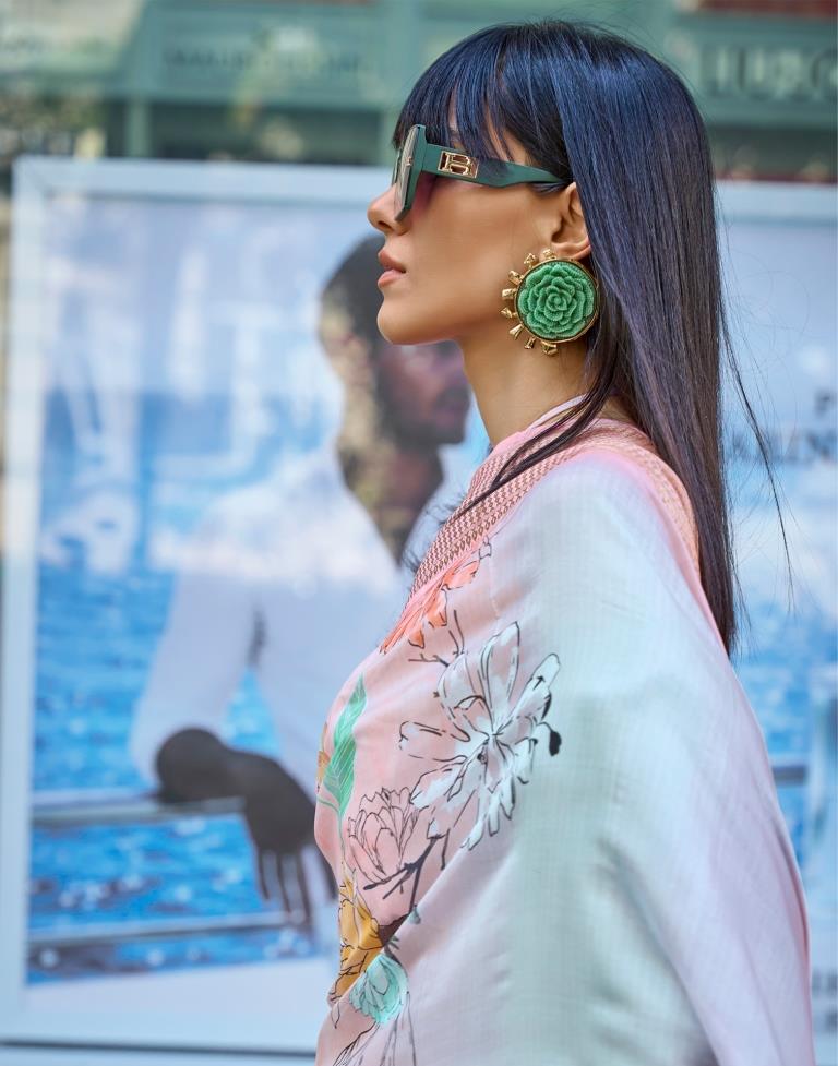 Multicoloured Printed Organza Saree