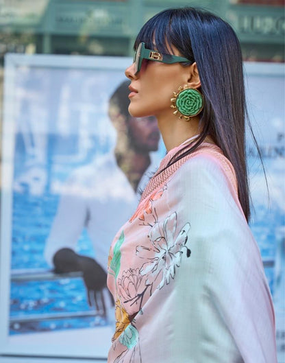 Multicoloured Printed Organza Saree