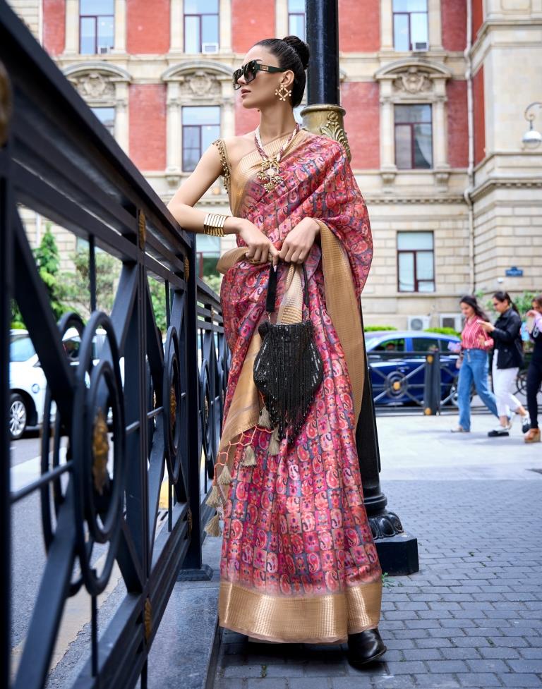 Multicoloured Printed Organza Saree