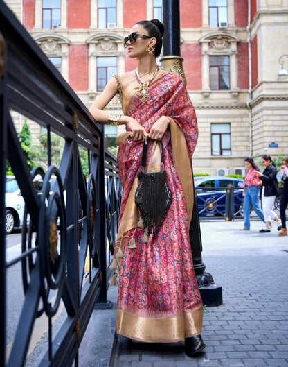 Multicoloured Printed Organza Saree