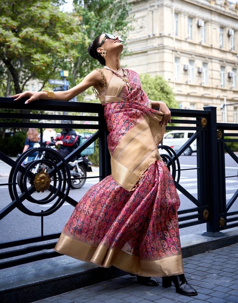 Multicoloured Printed Organza Saree