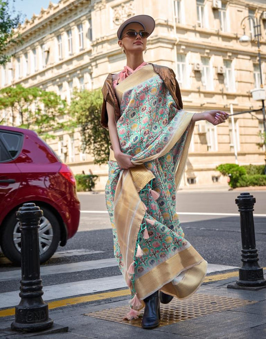 Multicoloured Printed Organza Saree