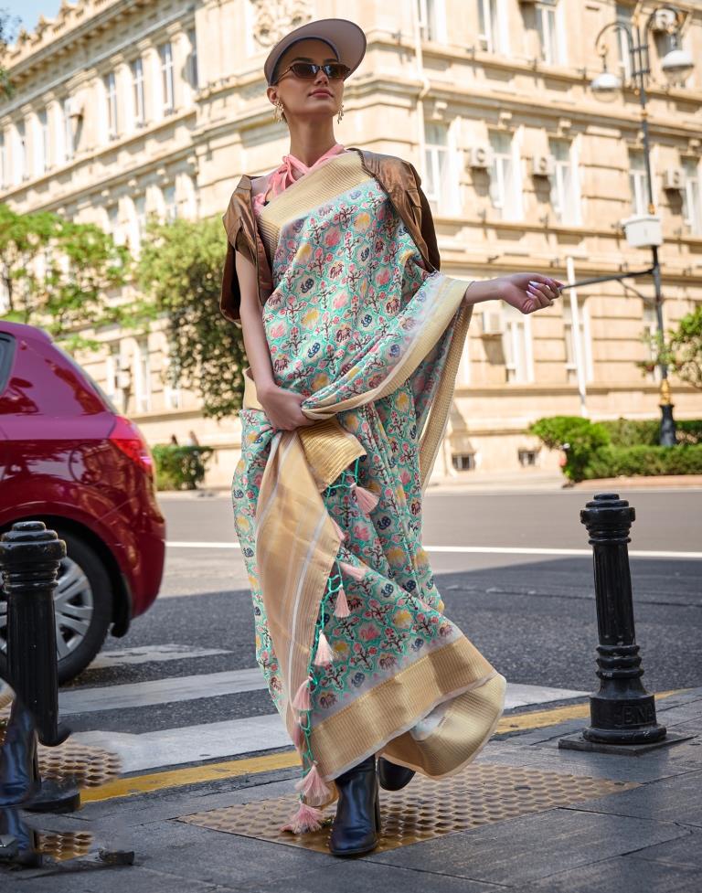 Multicoloured Printed Organza Saree
