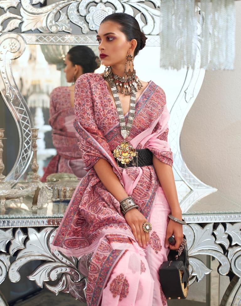 Light Pink Jacquard Silk Saree