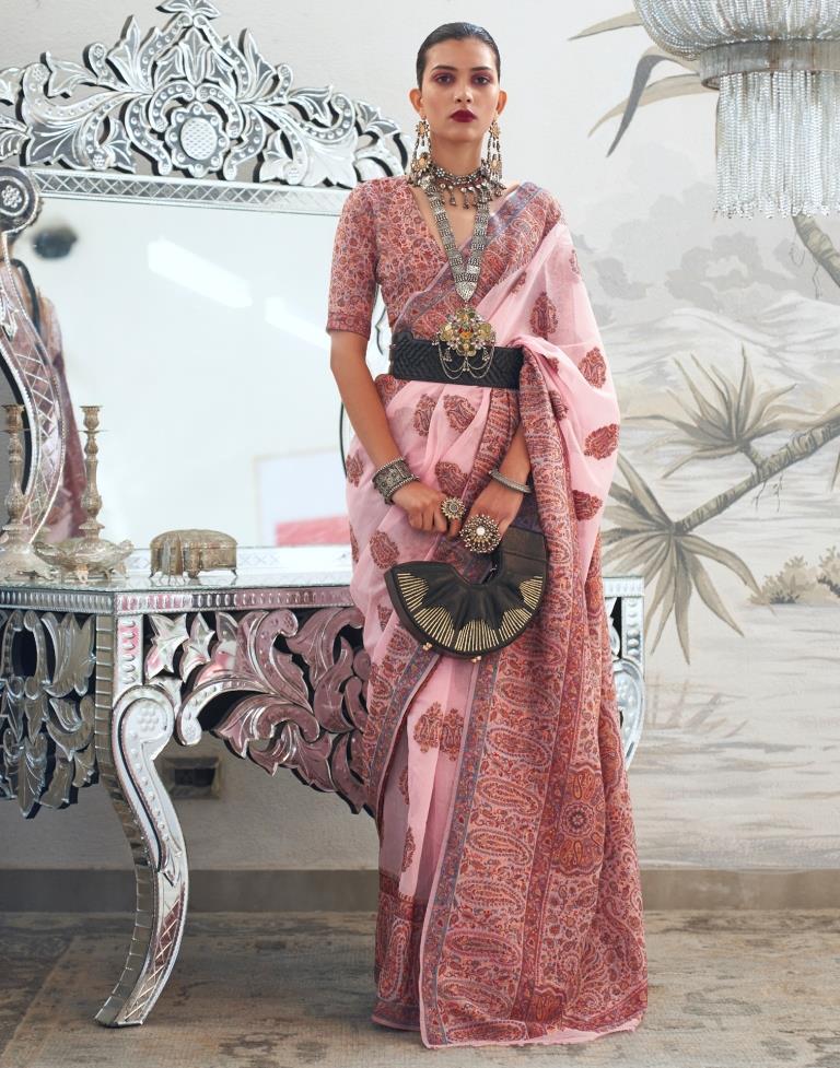 Light Pink Jacquard Silk Saree
