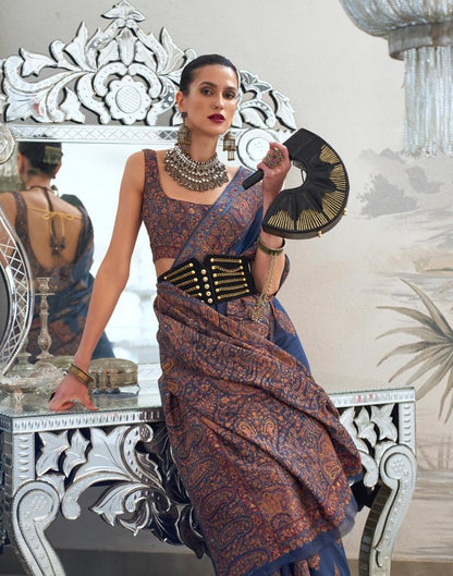 Navy Blue Jacquard Silk Saree