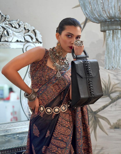 Navy Blue Jacquard Silk Saree