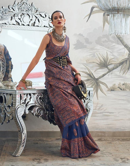 Navy Blue Jacquard Silk Saree