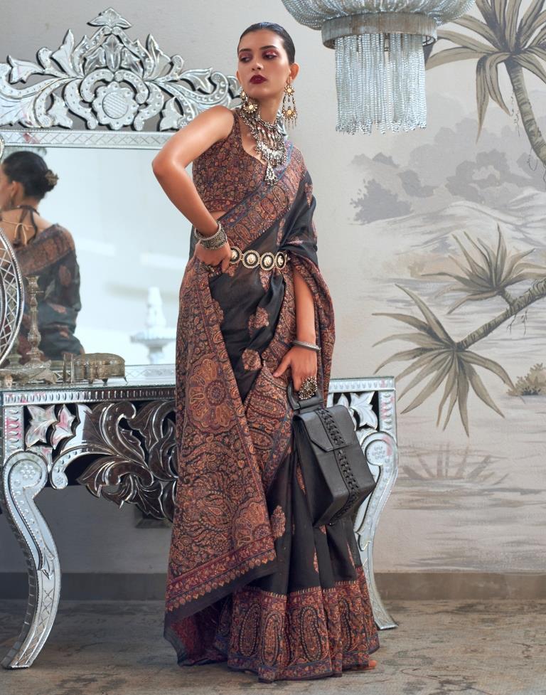 Black Jacquard Silk Saree