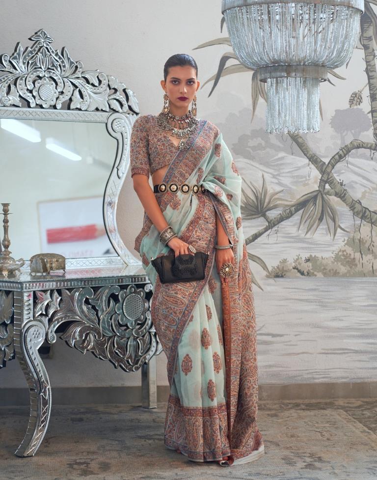 Light Aqua Blue Jacquard Silk Saree