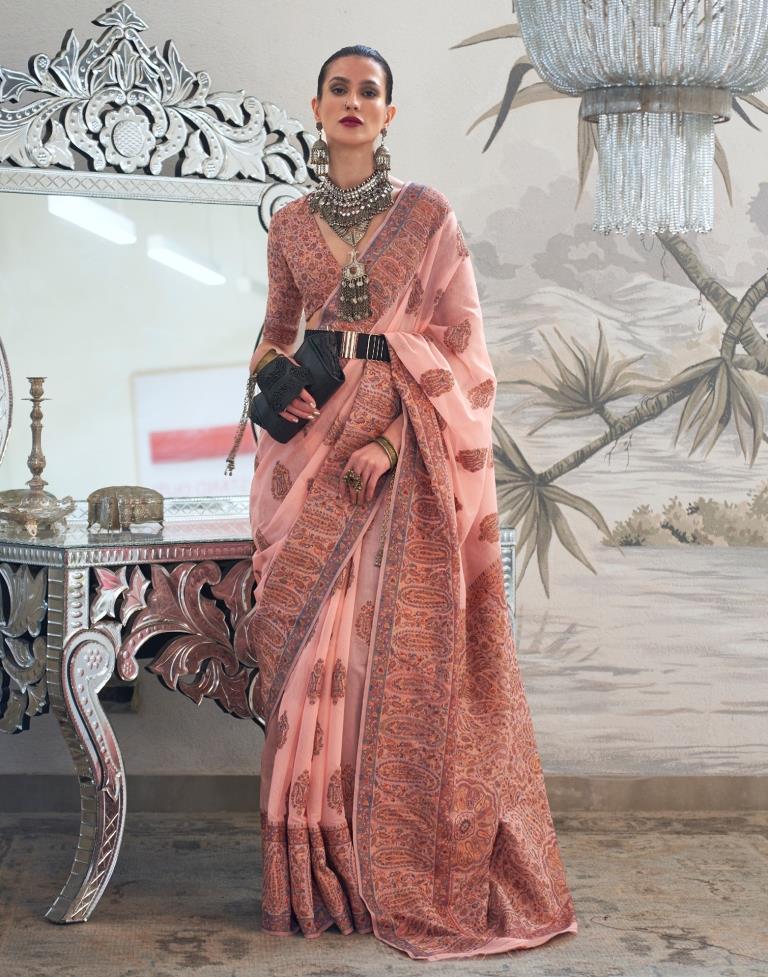 Light Pink Jacquard Silk Saree