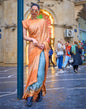 Orange Self Woven Silk Saree