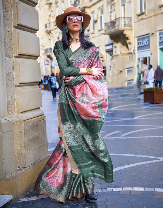 Green Self Woven Silk Saree