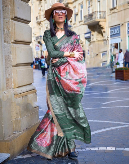 Green Self Woven Silk Saree