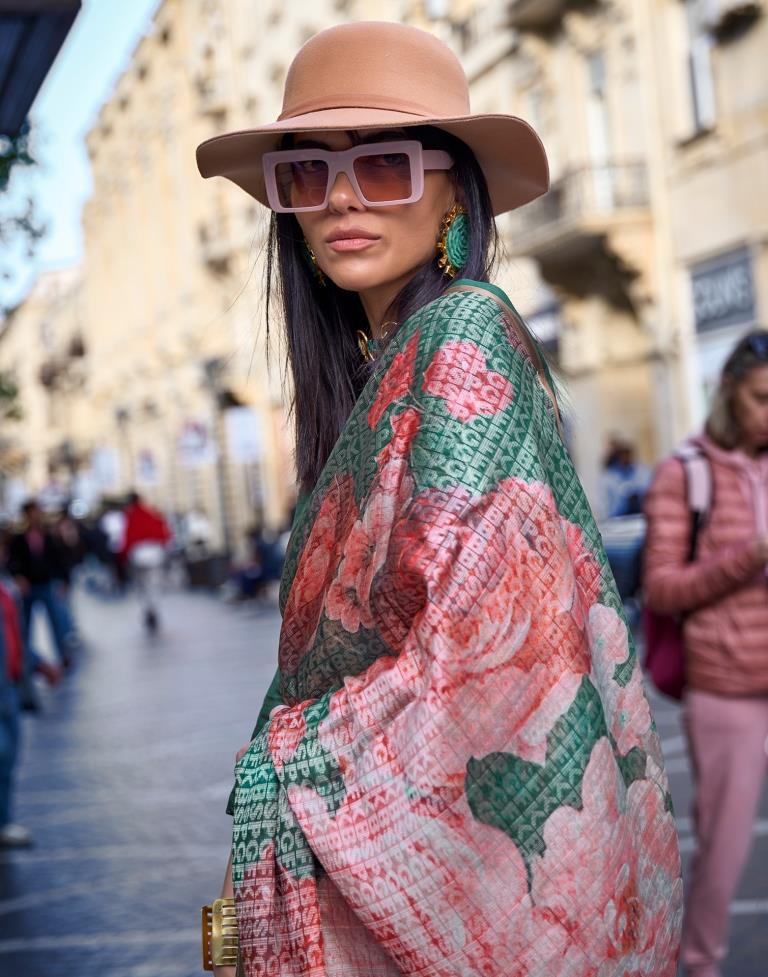 Green Self Woven Silk Saree