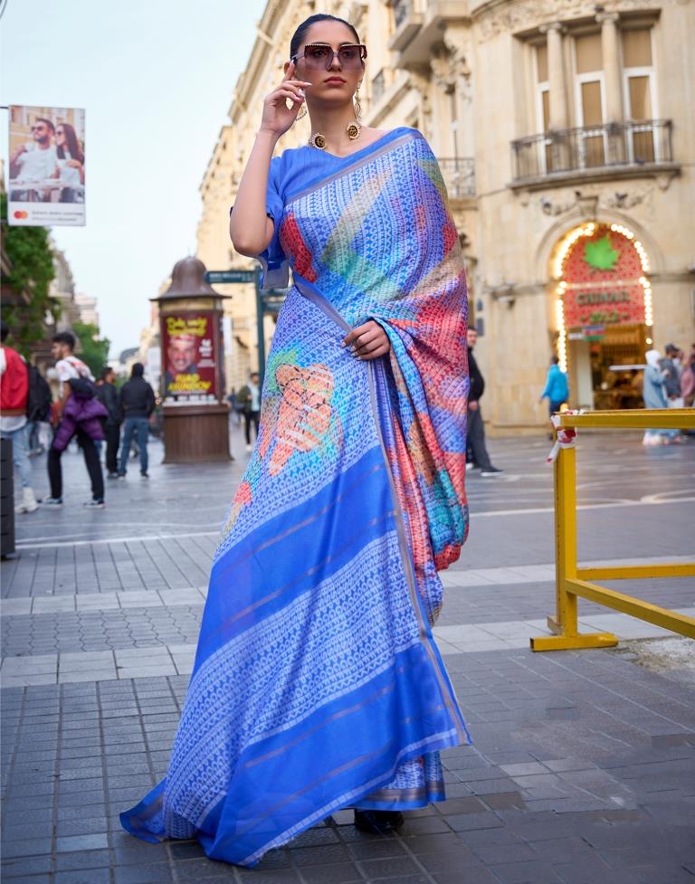 Blue Self Woven Silk Saree
