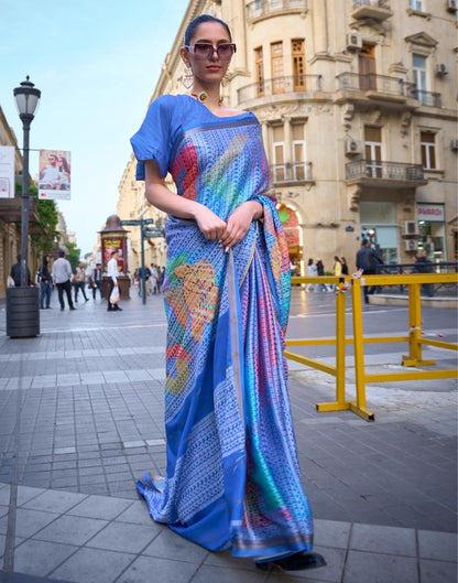 Blue Self Woven Silk Saree