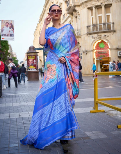 Blue Self Woven Silk Saree