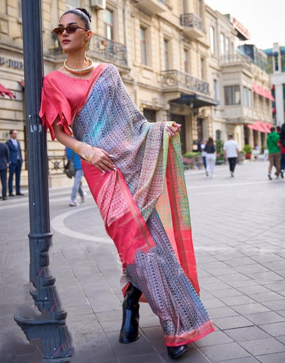 Light Pink Self Woven Silk Saree