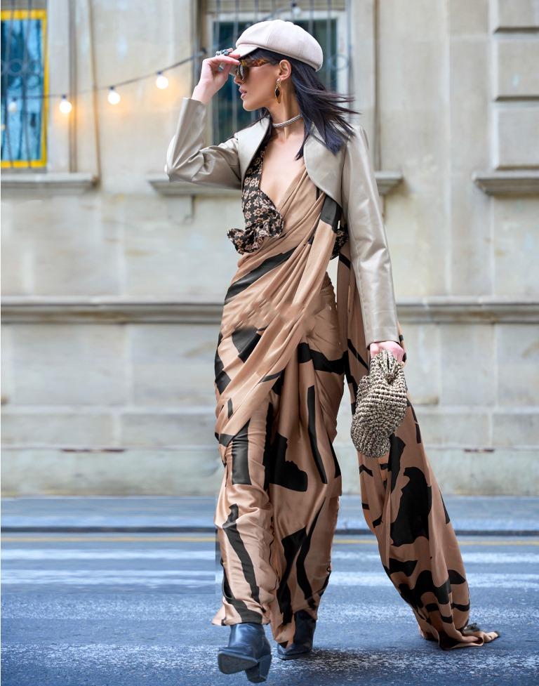 Light Brown Printed Silk Saree