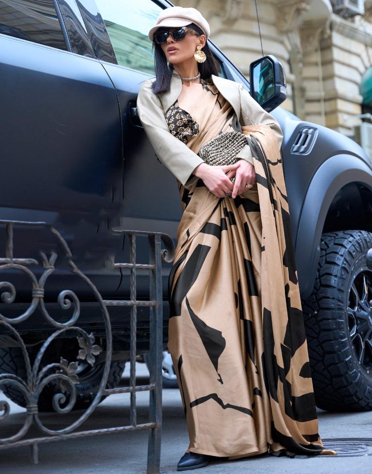 Light Brown Printed Silk Saree