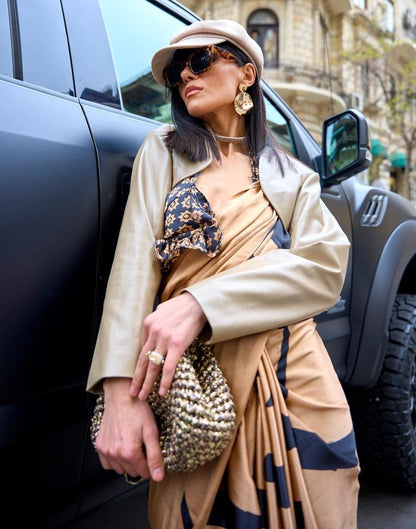 Light Brown Printed Silk Saree