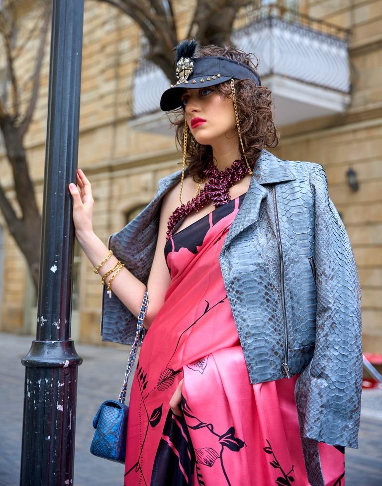 Pink Printed Silk Saree