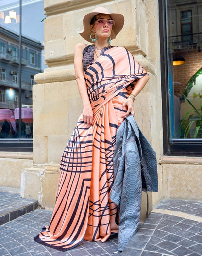 Peach Printed Silk Saree