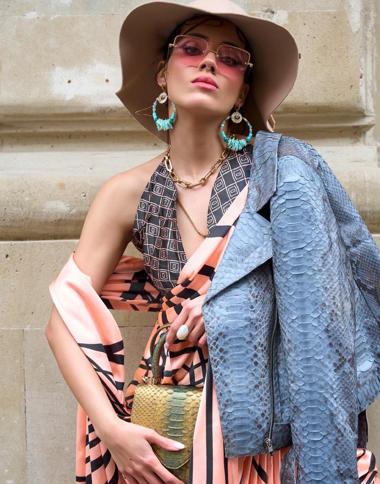 Peach Printed Silk Saree