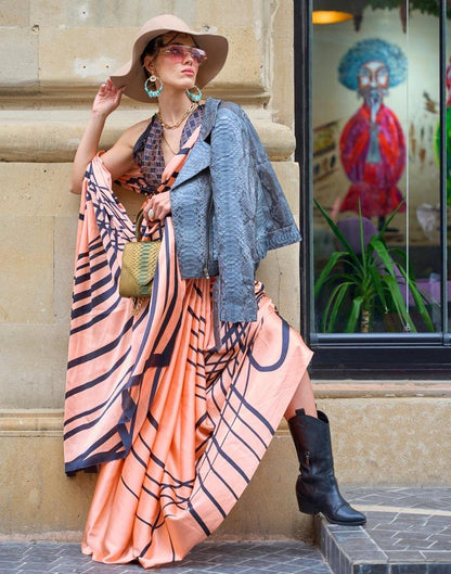 Peach Printed Silk Saree