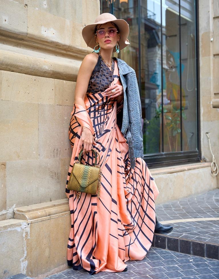 Peach Printed Silk Saree