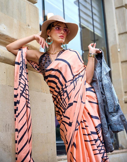 Peach Printed Silk Saree