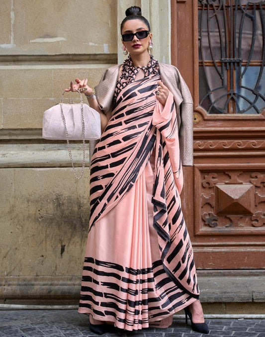 Light Pink Printed Silk Saree