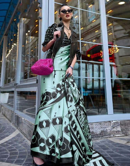 Light Sea Green Printed Silk Saree