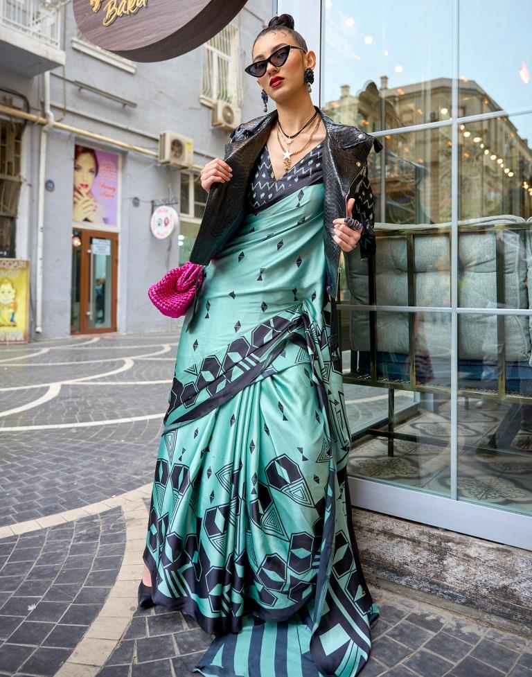 Light Sea Green Printed Silk Saree