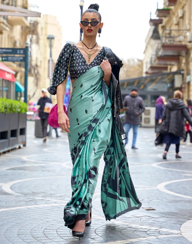 Light Sea Green Printed Silk Saree