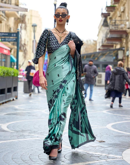 Light Sea Green Printed Silk Saree