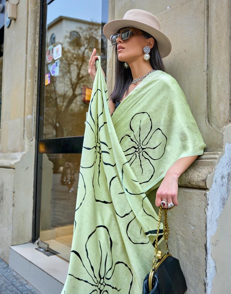 Light Green Printed Silk Saree