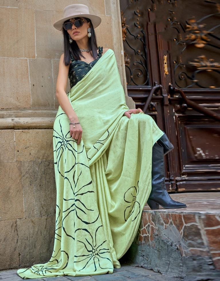 Light Green Printed Silk Saree