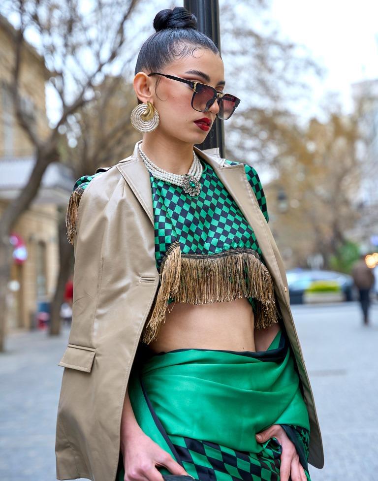 Green Printed Silk Saree
