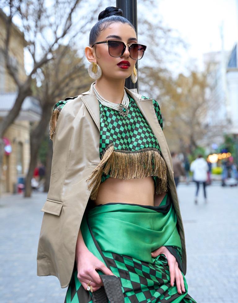 Green Printed Silk Saree