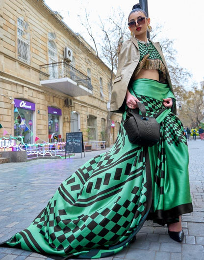 Green Printed Silk Saree