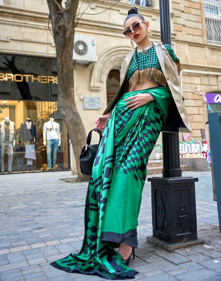 Green Printed Silk Saree
